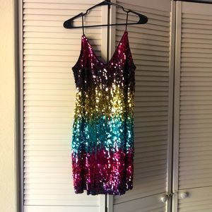 Multi Colored Sequin Mini Slip Dress.
